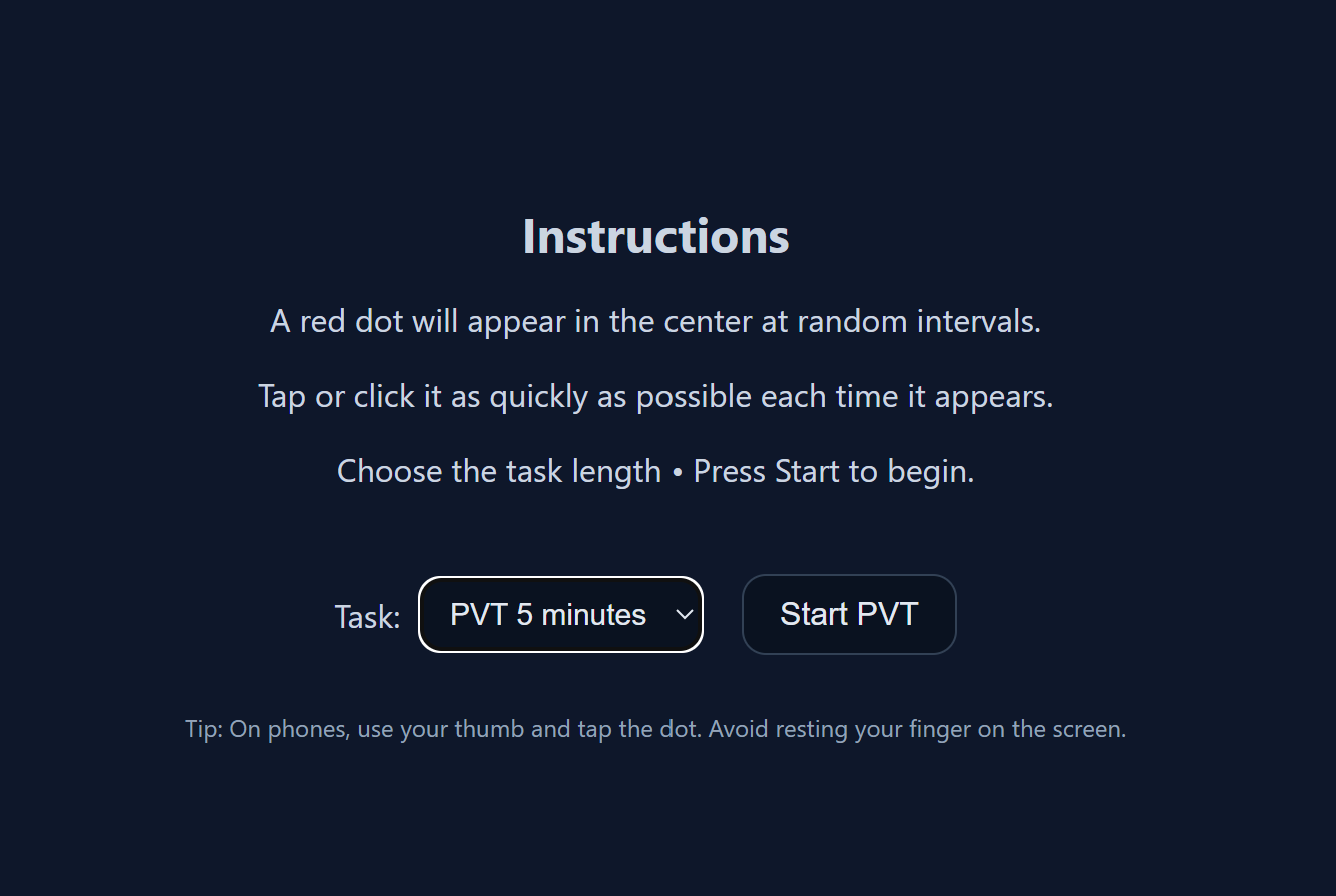 PVT instructions screen
